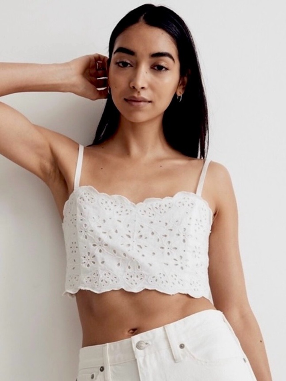 Madewell Ivory Eyelet Scallop Crop Cami Halter Top Sz 14 xl